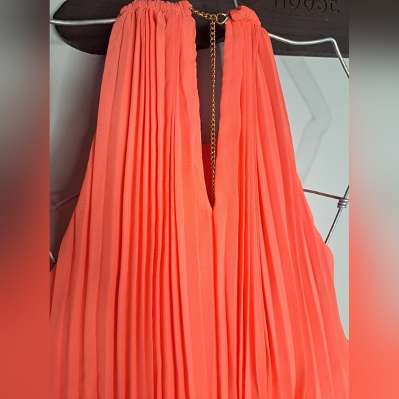Dress Barn Halter Hardware Neck Pleated Coral Maxi Dress Sz 14 - Picture 6 of 13